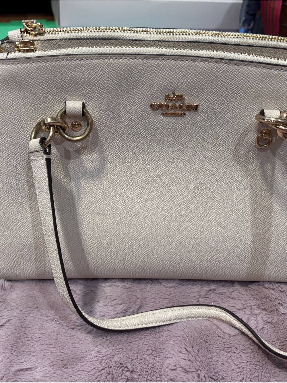 Coach Cream Saffiano Leather Dome Shoulder Bag with Gold Hardware